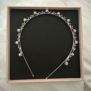 SWEETV Pearl Silver Bridal Headband